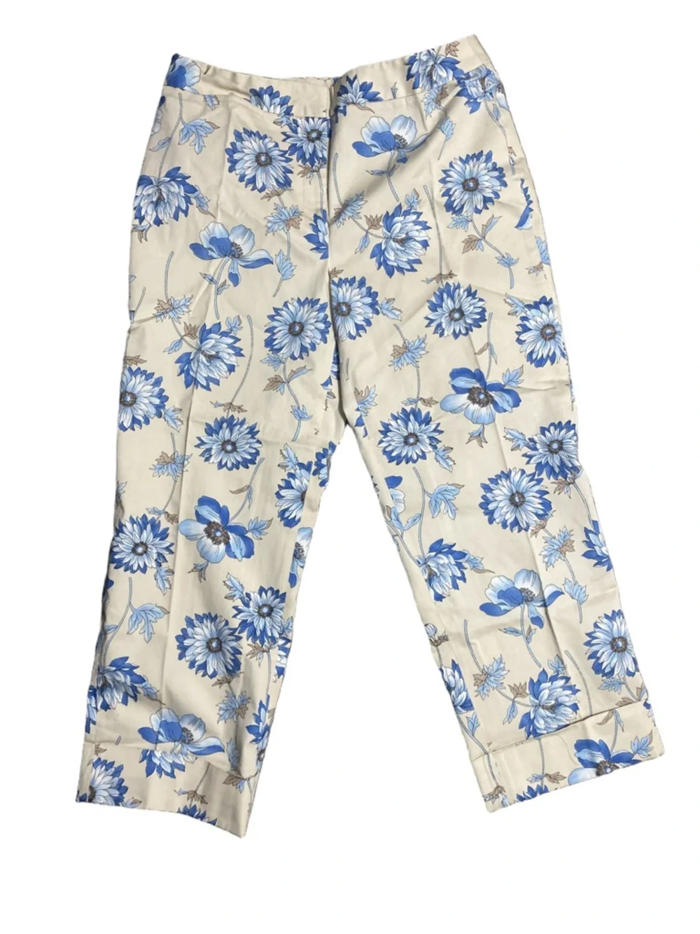 Rafaella Floral Cropped Ankle Pants Blue Tan Size 8 - Picture 3 of 5